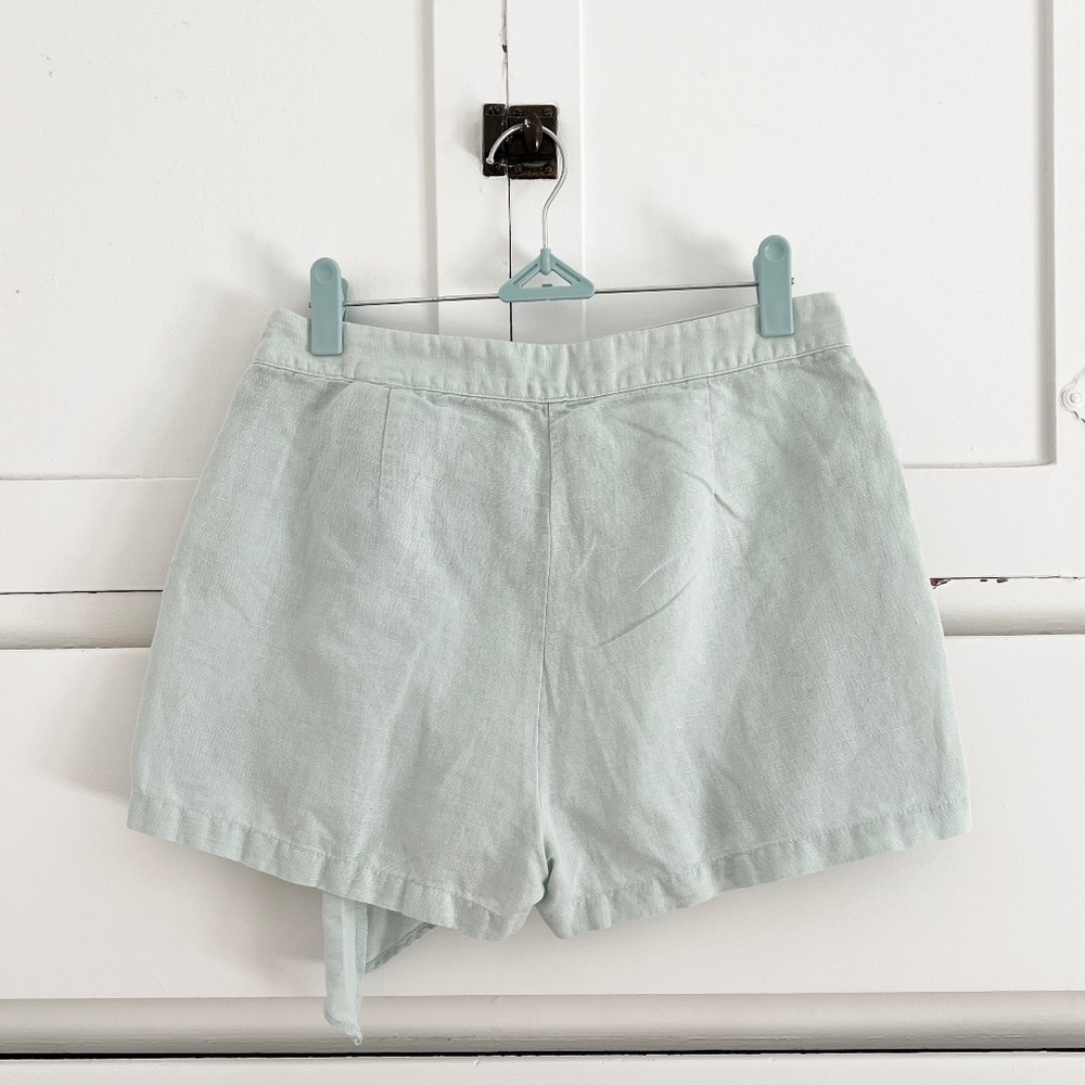 Zara Mint Green Ruched Linen Blend Skort Mini Shorts Size S - Picture 4 of 6
